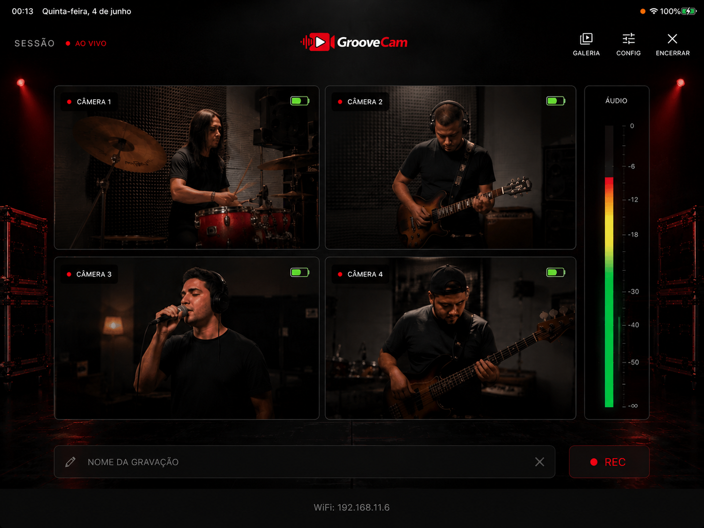 Interface do GrooveCam no iPad